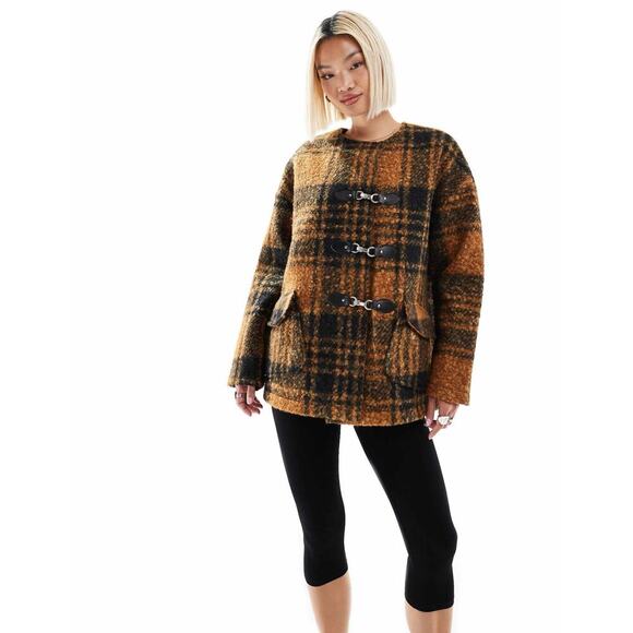 Native Youth Boucle Toggle Checked Jacket - Picture 5 of 8